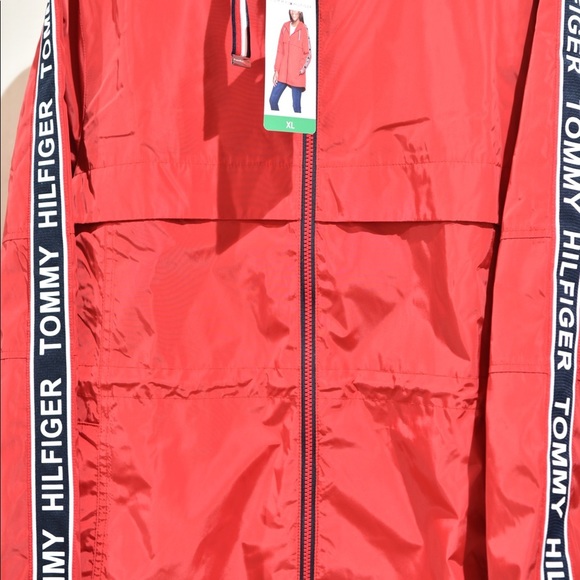L XL M  RED Tommy Hilfiger Ladies' Long Windbreaker - Picture 3 of 4